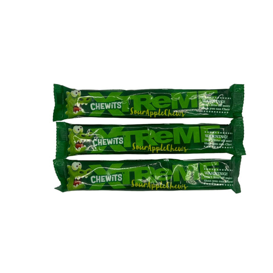 CLEARANCE: Xtreme Chewits Sour Apple Chews Sweets (34g) Vegetarian Halal - Frosty Sweet Factory