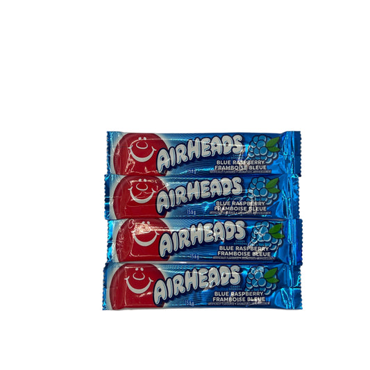 Airheads Chew Bar Blue Raspberry 0.55oz (15.6g) Full-Size Taffy Individually Wrapped USA Candy Chew Bar Vegan Vegetarian Halal Gluten Free Candy Snack
