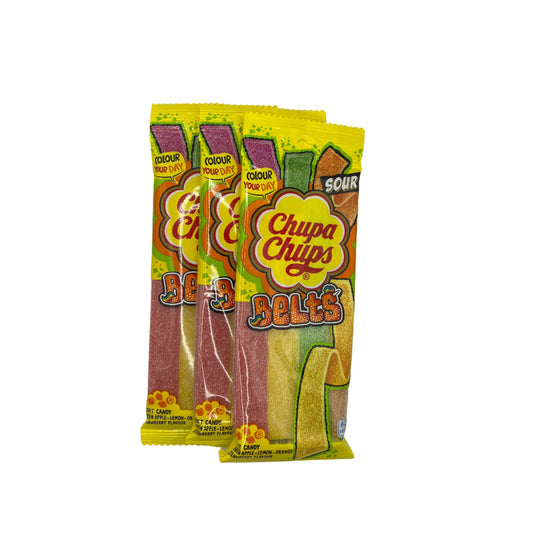 Chupa Chups Sour Mixed Belts Pack 90g Vegetarian Halal Dairy Free Candy Sweets Snacks