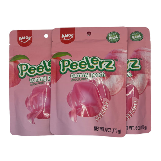 Amos Gummy Peelerz Peach 6oz (170g) USA Peelable Candy Snack Large American Sweet Bags