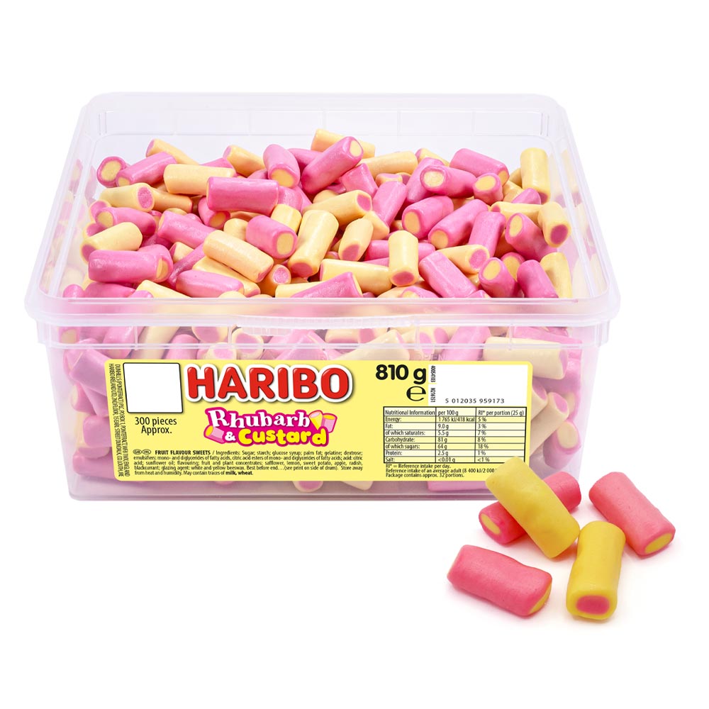 Haribo Rhubarb & Custard Sweets Tub 810g - Frosty Sweet Factory