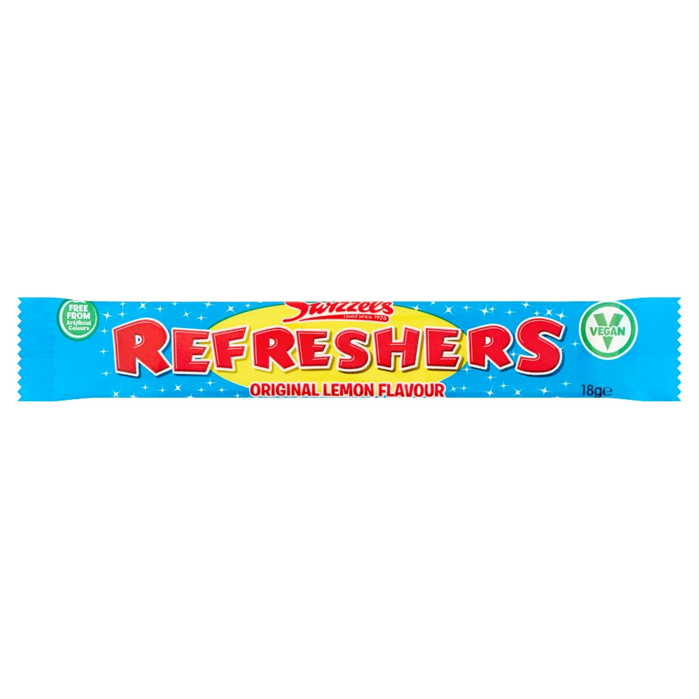 Swizzels Refreshers Original Lemon Flavour Chew Bar 18g 20p PMP Candy Chew Bars Sweets Vegan, Halal, Vegetarian - Frosty Sweet Factory