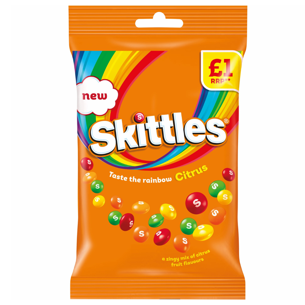 NEW Skittles Chewy Sweets Citrus Fruit Flavoured Treat Bag 109g PMP