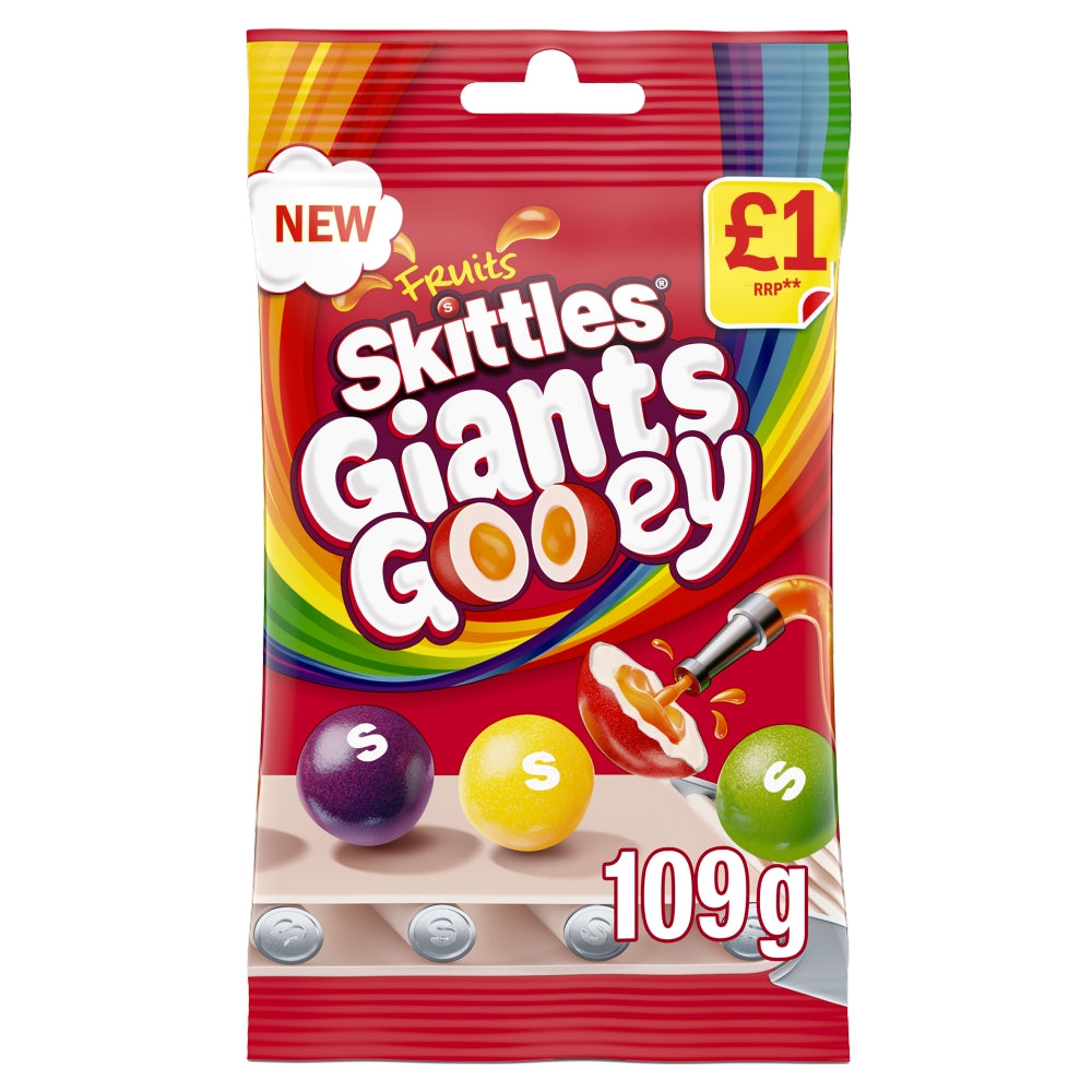 Skittles Giants Gooey Sweets Fruits Flavoured Treat Bag 109g PMP Vegan Vegetarian Halal Candy Sweet Snacks