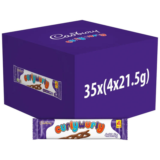 Cadbury Curly Wurly Chocolate Bars 4 Pack 86g Halal Milk Chocolate, Caramel, Vegetarian - Frosty Sweet Factory