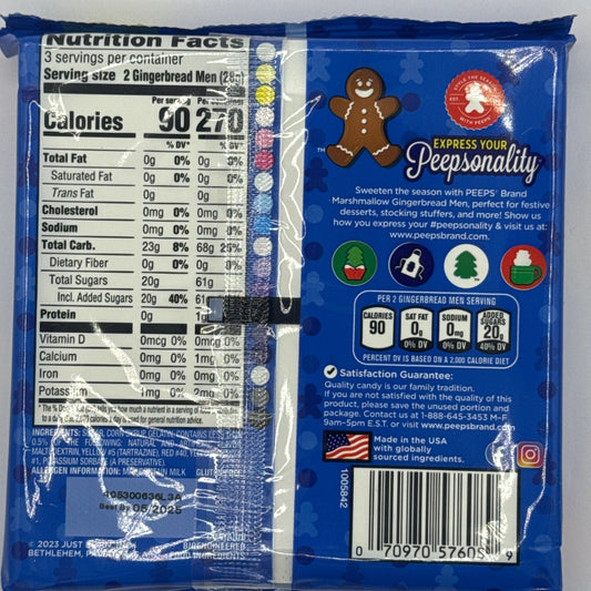 CLEARANCE: Peeps Gingerbread Men Marshmallow - 6 Pack 3oz (85g) Christmas Mallows, USA Marshmallows Mallows, Gingerbread, Gluten Free, Fat Free