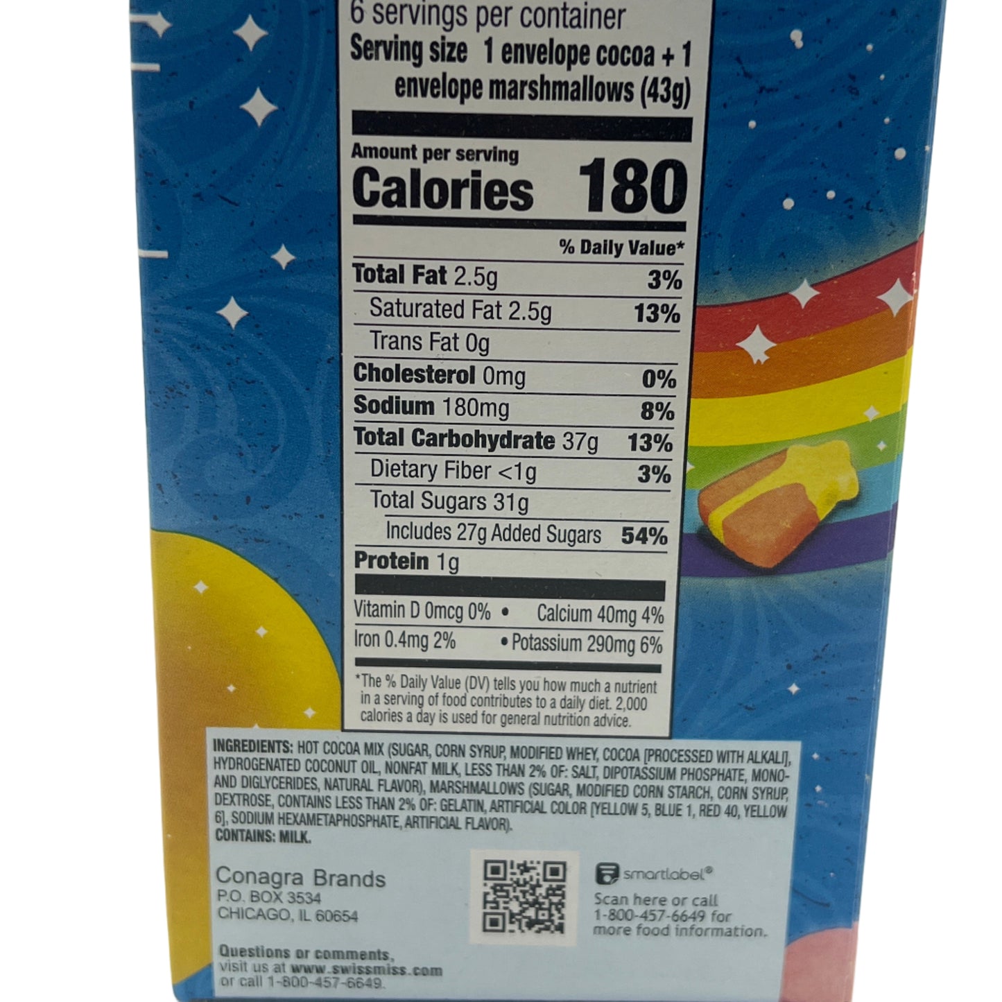 Swiss Miss Milk Chocolate Flavor Hot Cocoa Mix with Lucky Charms Marshmallows, 1.38 Oz. 6 Packets, 9.18 Oz (260g) Hot Chocolate, USA Milk Chocolate Drinking Chocolate Marshmallows