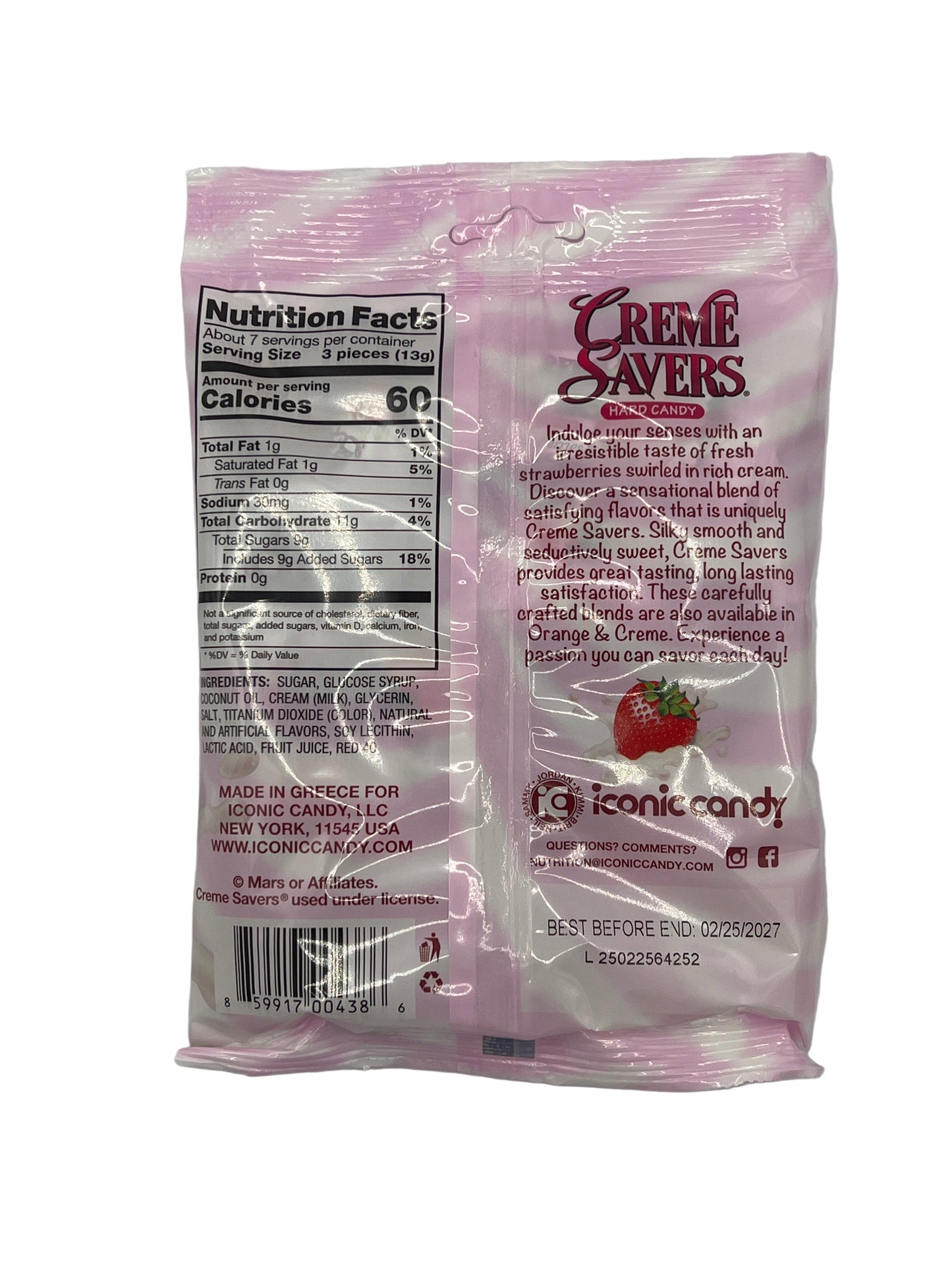 Creme Savers Hard Candy Strawberries & Cream 85g USA Hard Candy Snack Sweets Bag