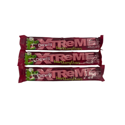 CLEARANCE: Xtreme Chewits Sour Cherry Flavour Chews Sweets (34g) Vegetarian, Halal