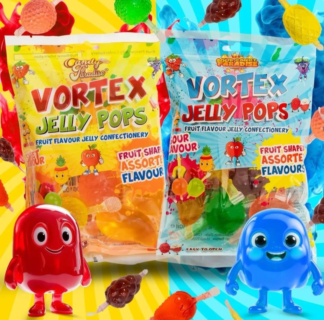 Candy Paradise Jelly Pops Candy, Jelly Fruits, TikTok Jelly, Halal, Vegetarian Fruity Pops Ice Pops Fruity Sour Vortex Jelly Pops Jelly Confectionery Candy Bag Tub