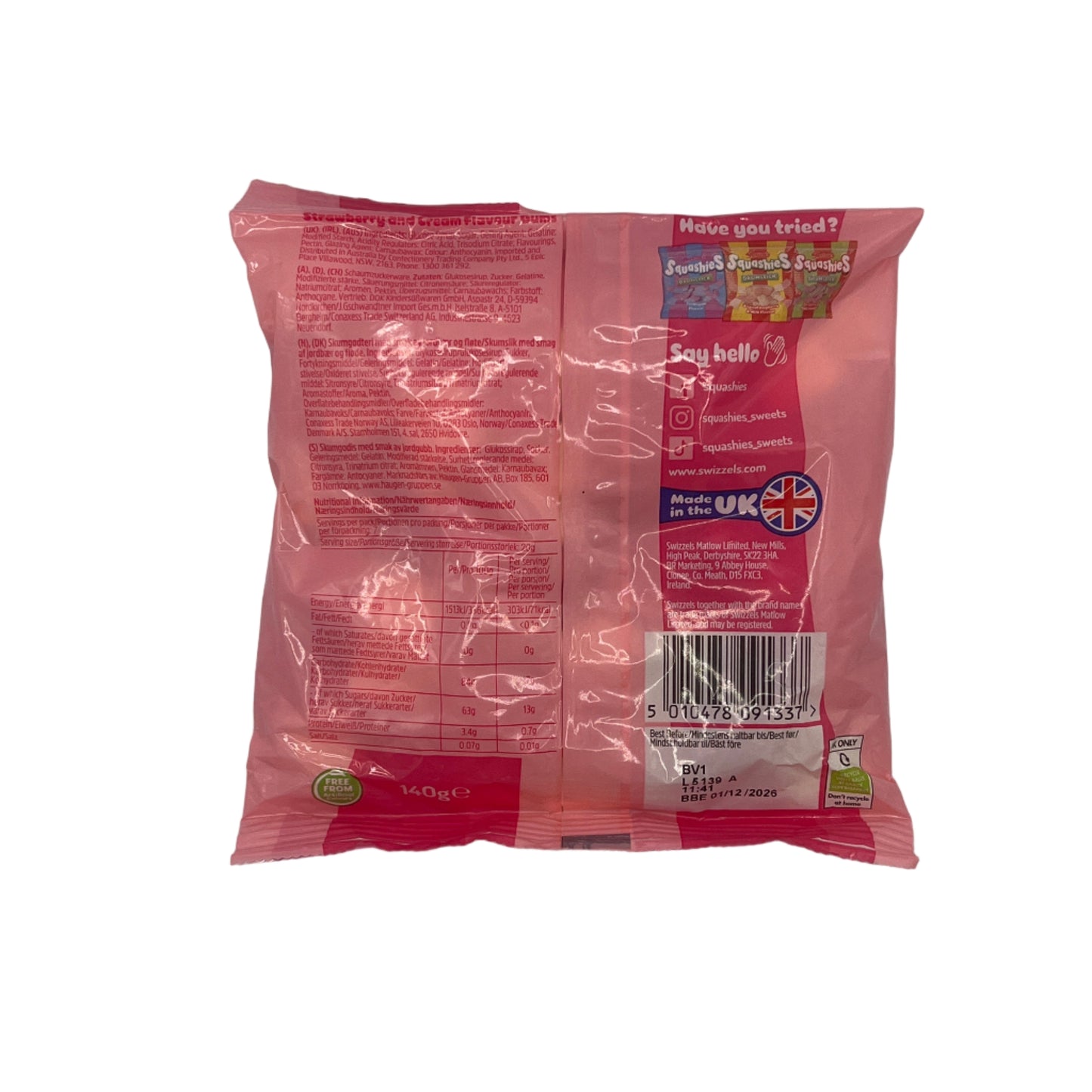 Swizzels Squashies Strawberry & Cream Flavour 120g Candy Sweet Snack Bags