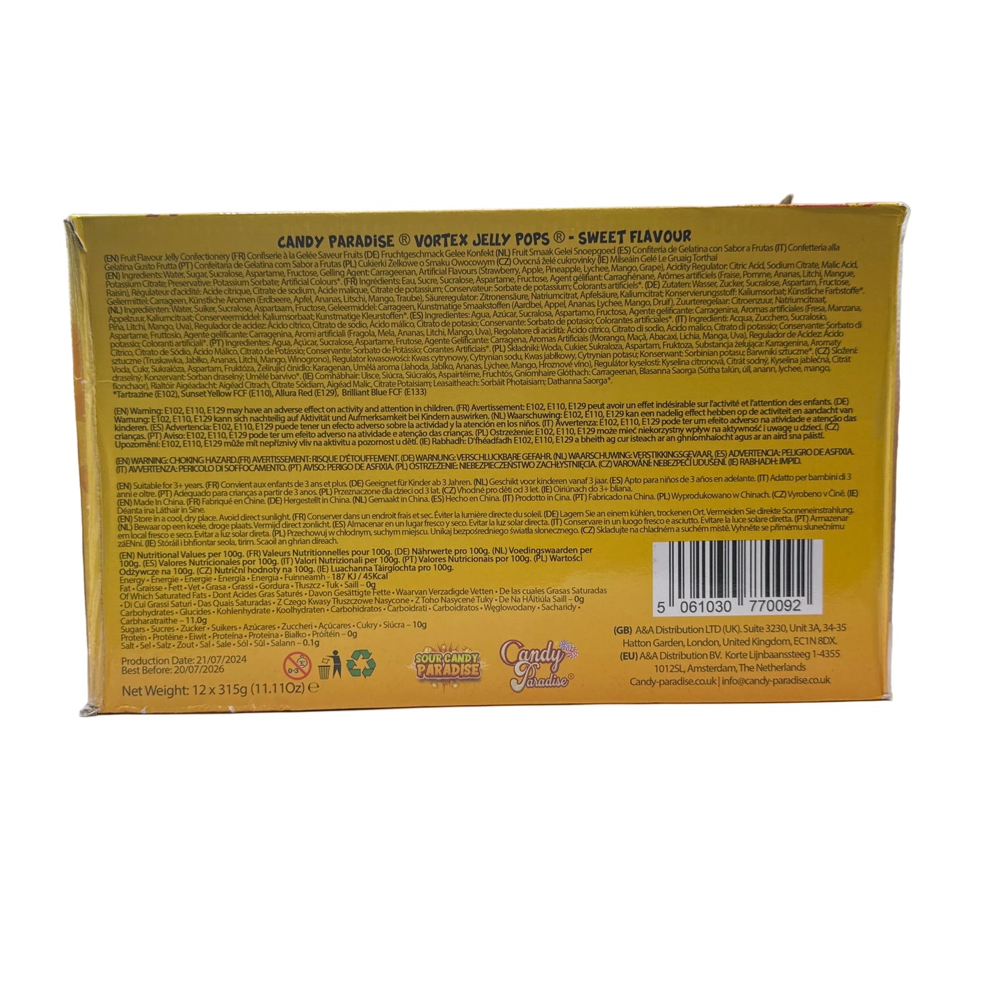 Candy Paradise Fruit Jellies Candy Pops (315g) Bag, 9 Jelly Fruits, Halal, Vegetarian Fruity Pops Vortex Jelly Confectionery Candy - Frosty Sweet Factory