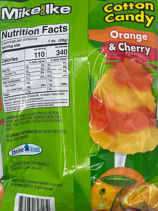 CLEARANCE: Mike & Ike Cotton Candy 3oz (85g) USA Cotton Candy Floss Cherry-Lime, Orange-Cherry, Strawberry-Lemon - Frosty Sweet Factory