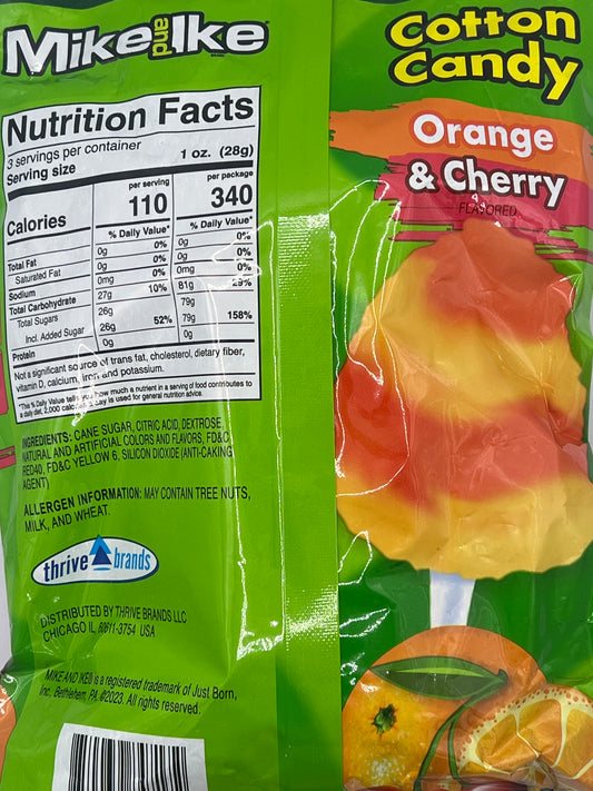 CLEARANCE: Mike & Ike Cotton Candy 3oz (85g) USA Cotton Candy Floss Orange & Cherry