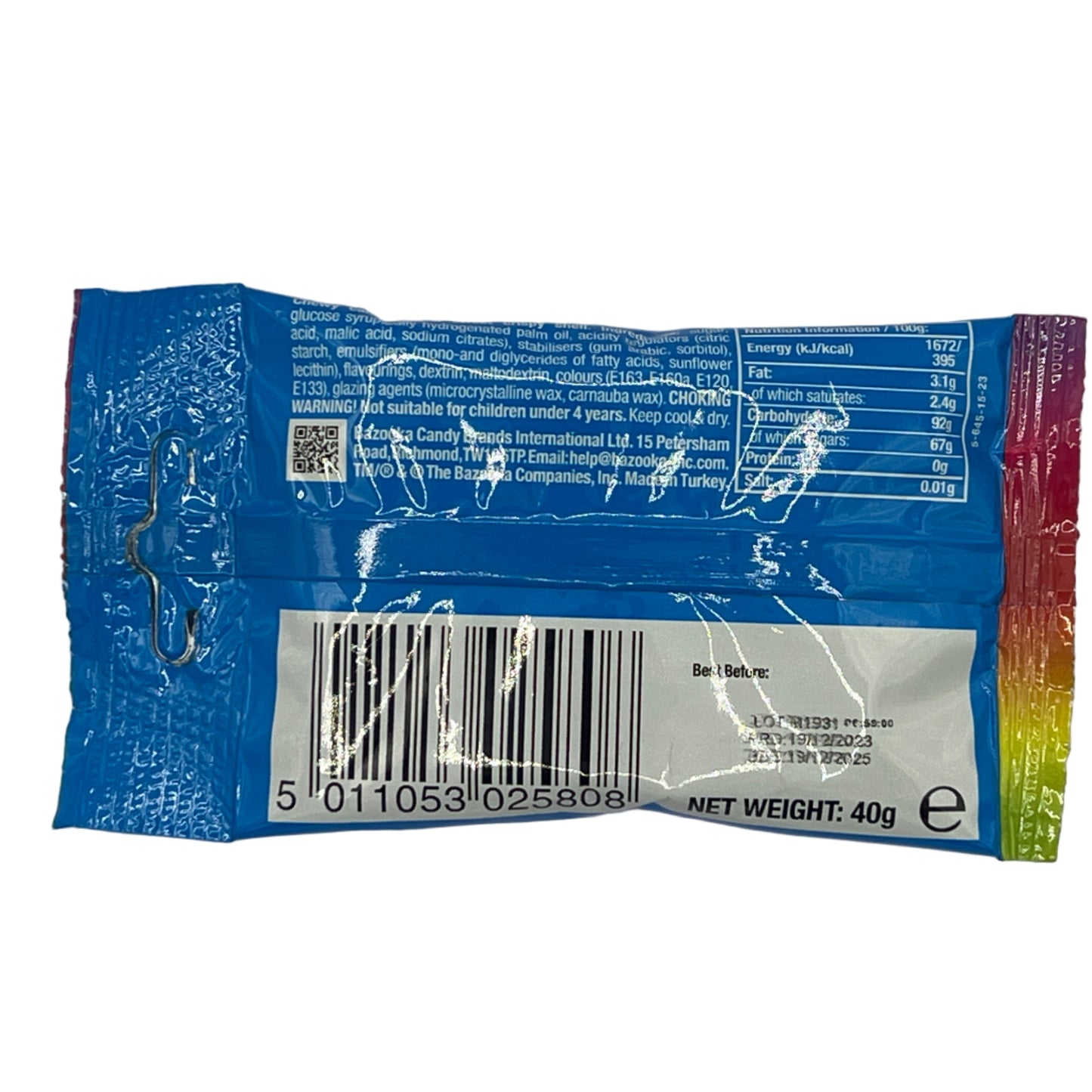 Bazooka Rattlerz Fruity Bag 40g PMP 50P, Halal, Gluten Free