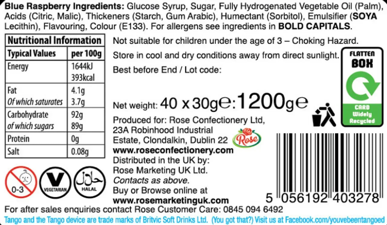 Tango Chewbies Blue Raspberry Mini Chews 30g Halal Vegetarian Vegan Stick Pack Candy Sweets - Frosty Sweet Factory