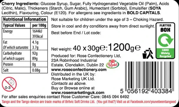 Tango Chewbies Cherry Mini Chews 30g Halal Vegetarian Vegan Stick Pack Candy Sweets - Frosty Sweet Factory