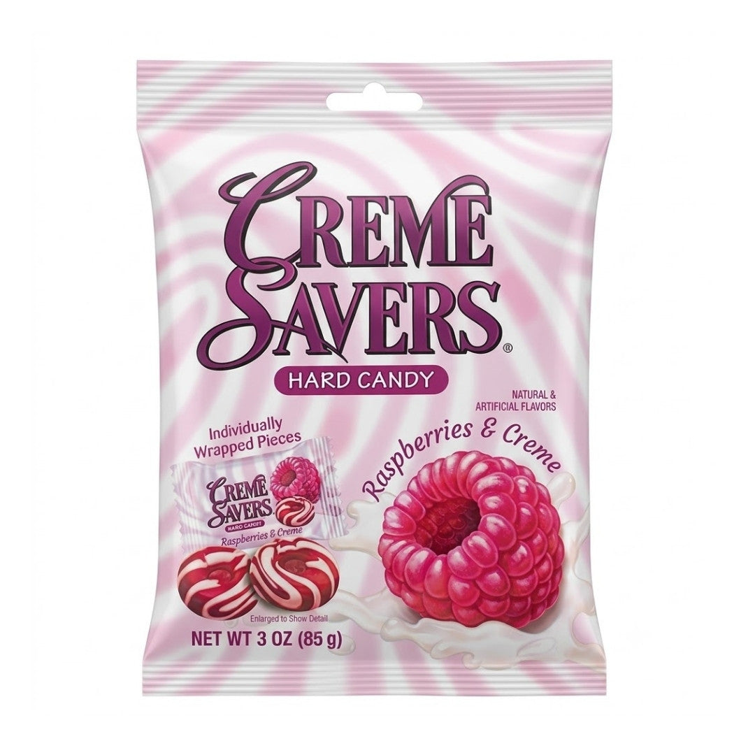 Creme Savers Hard Candy Raspberry & Creme 3oz (85g) Raspberry and Cream USA Sweet Candy Bags