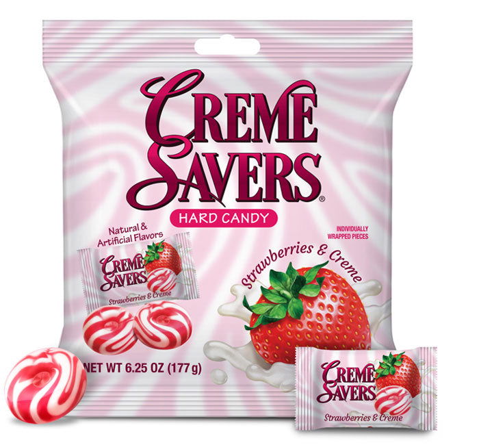 Creme Savers Hard Candy Strawberries & Creme 6.25oz (177g), USA Hard Candy Large Bag - Frosty Sweet Factory