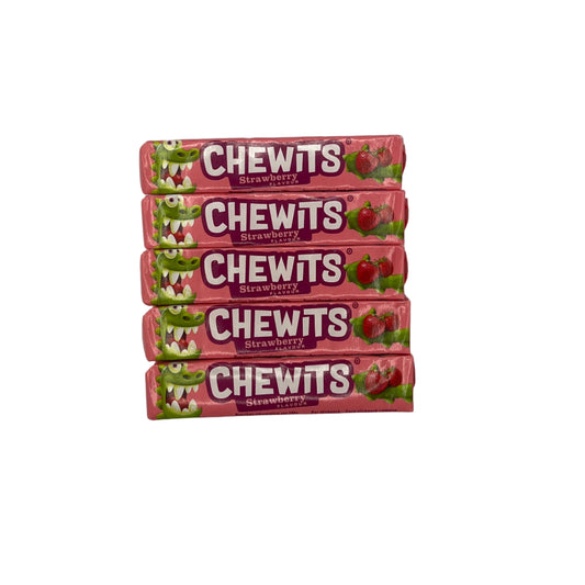 CLEARANCE: Chewits Chews Strawberry Flavour Stick Pack 30g Vegetarian Halal Gelatine Free Candy Sweet Snacks