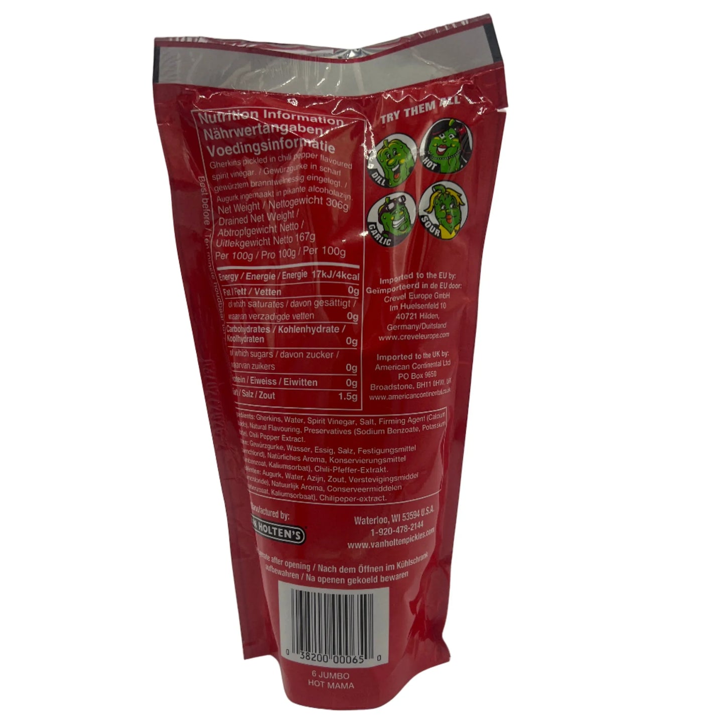 Van Holtens Pickle In A Pouch Hot Mama (306g) American Jumbo USA Large Hot Pickles - Frosty Sweet Factory