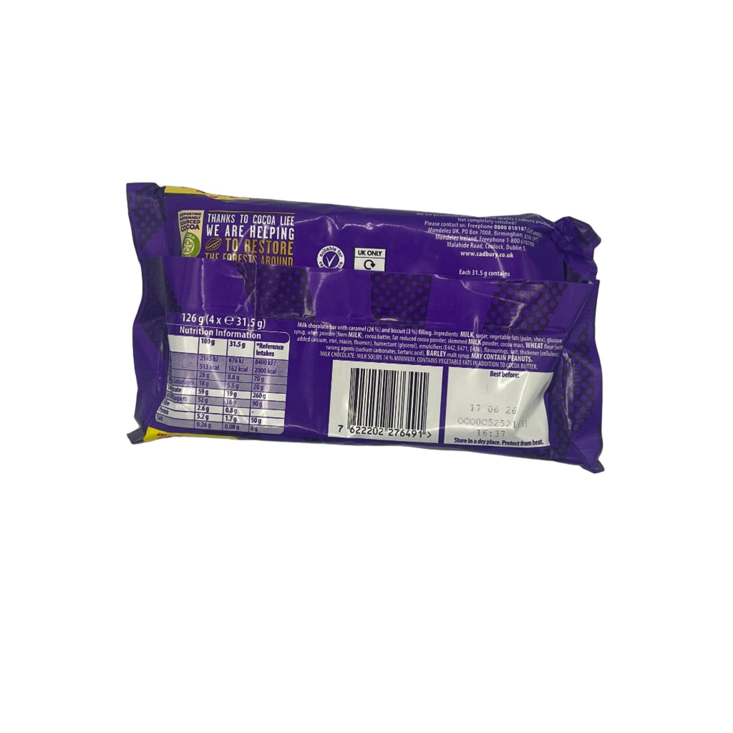 Cadbury Boost 126g (4 x 31.5g), Milk Chocolate, Vegetarian, Gelatine Free PMP