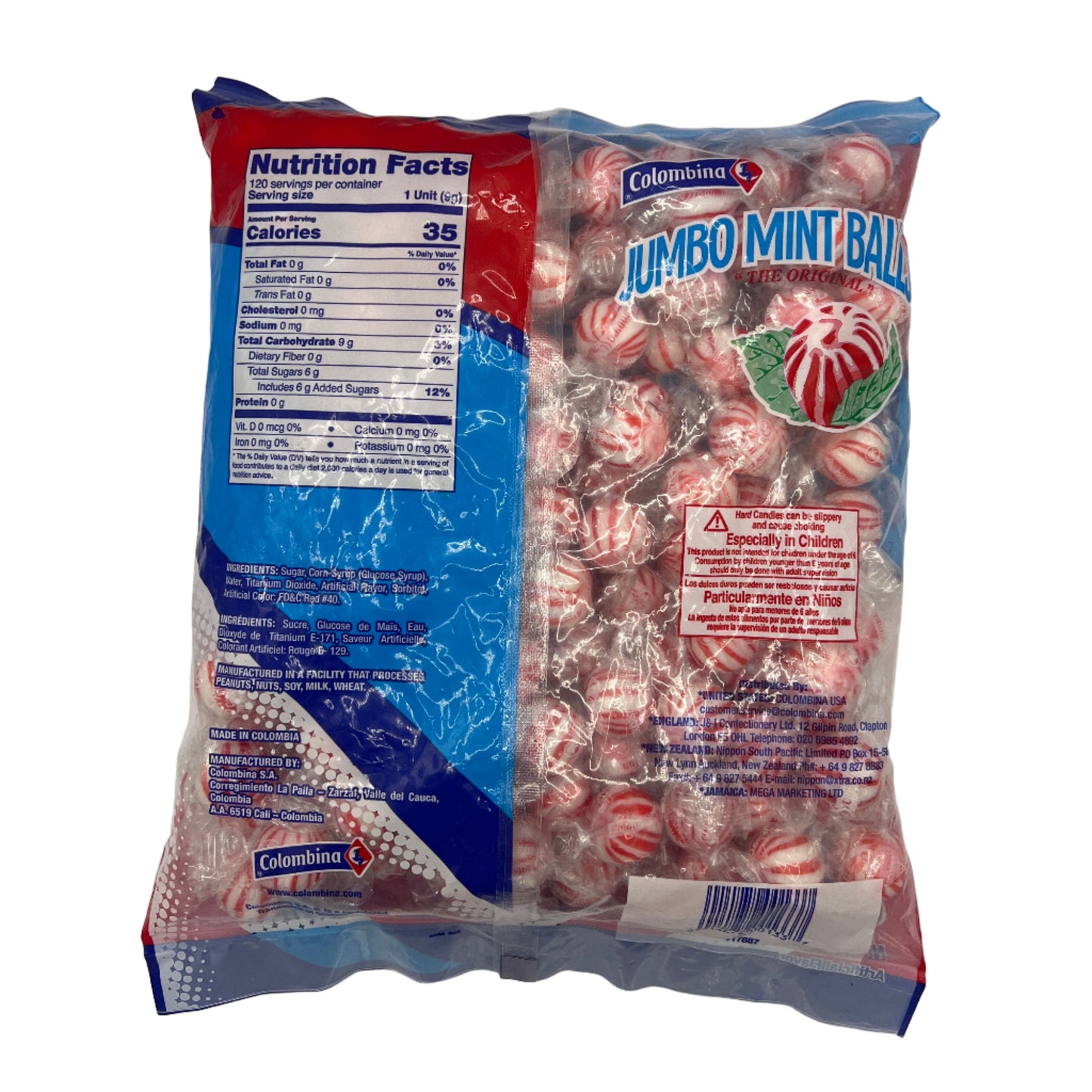 CLEARANCE: Colombina Jumbo Peppermint Balls The Original 38.1oz (1.08kg) 120 Pieces of Hard Candy, USA Hard Candy