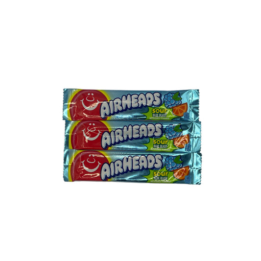 Airheads Chew Bar Sour Blue Blast 0.55oz (15.6g) Full-Size Taffy Individually Wrapped USA Candy Chew Bar Vegan Vegetarian Halal Gluten Free Candy Snack