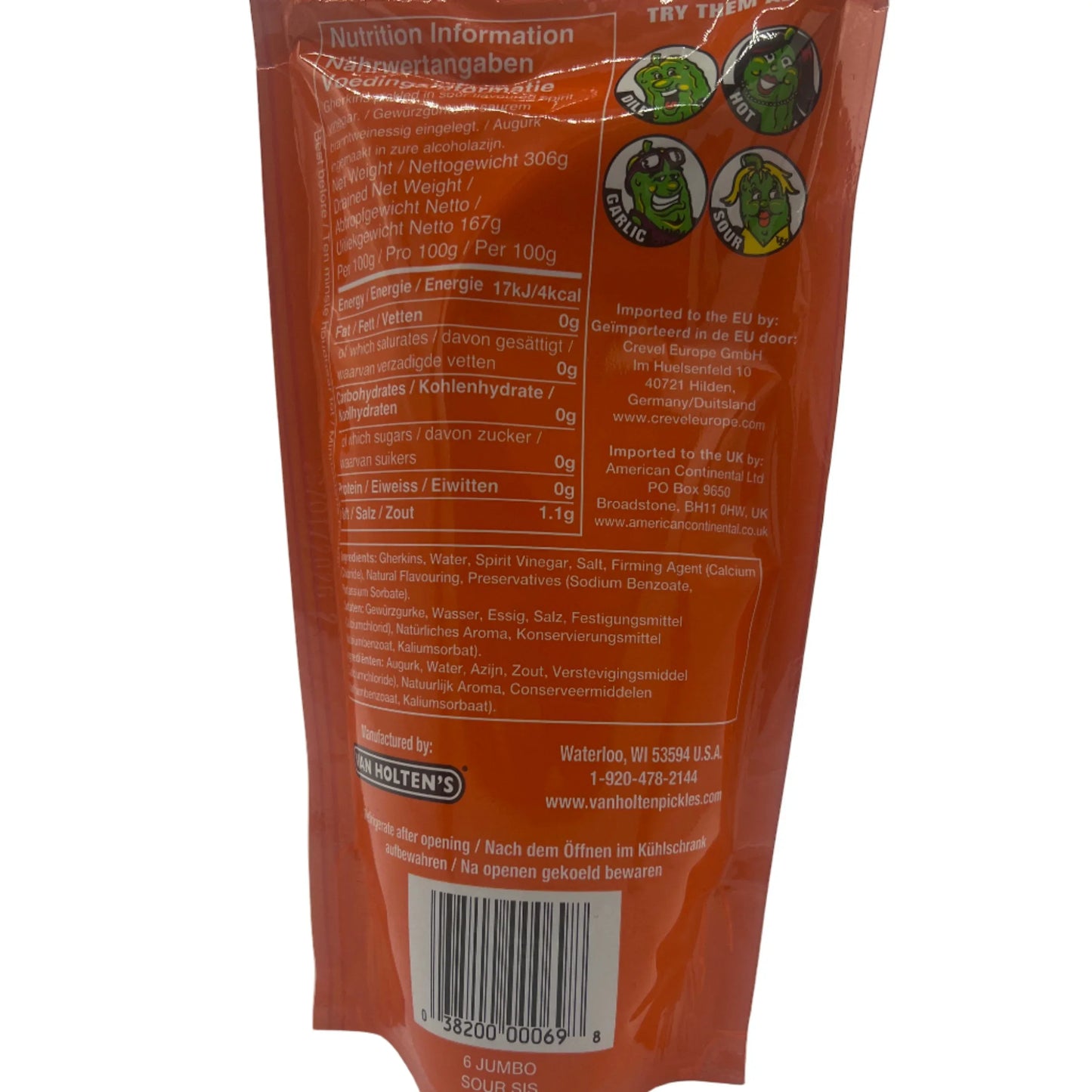 Van Holtens Pickle In A Pouch Sour Sis (306g) American Jumbo USA Large Pickles Sour Dill - Frosty Sweet Factory