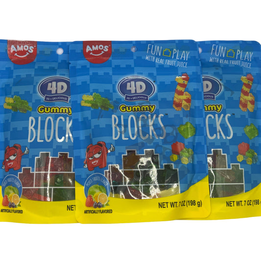 Amos 4D Gummy Blocks 7oz (198g) USA Candy Snack Large American Sweet Bags