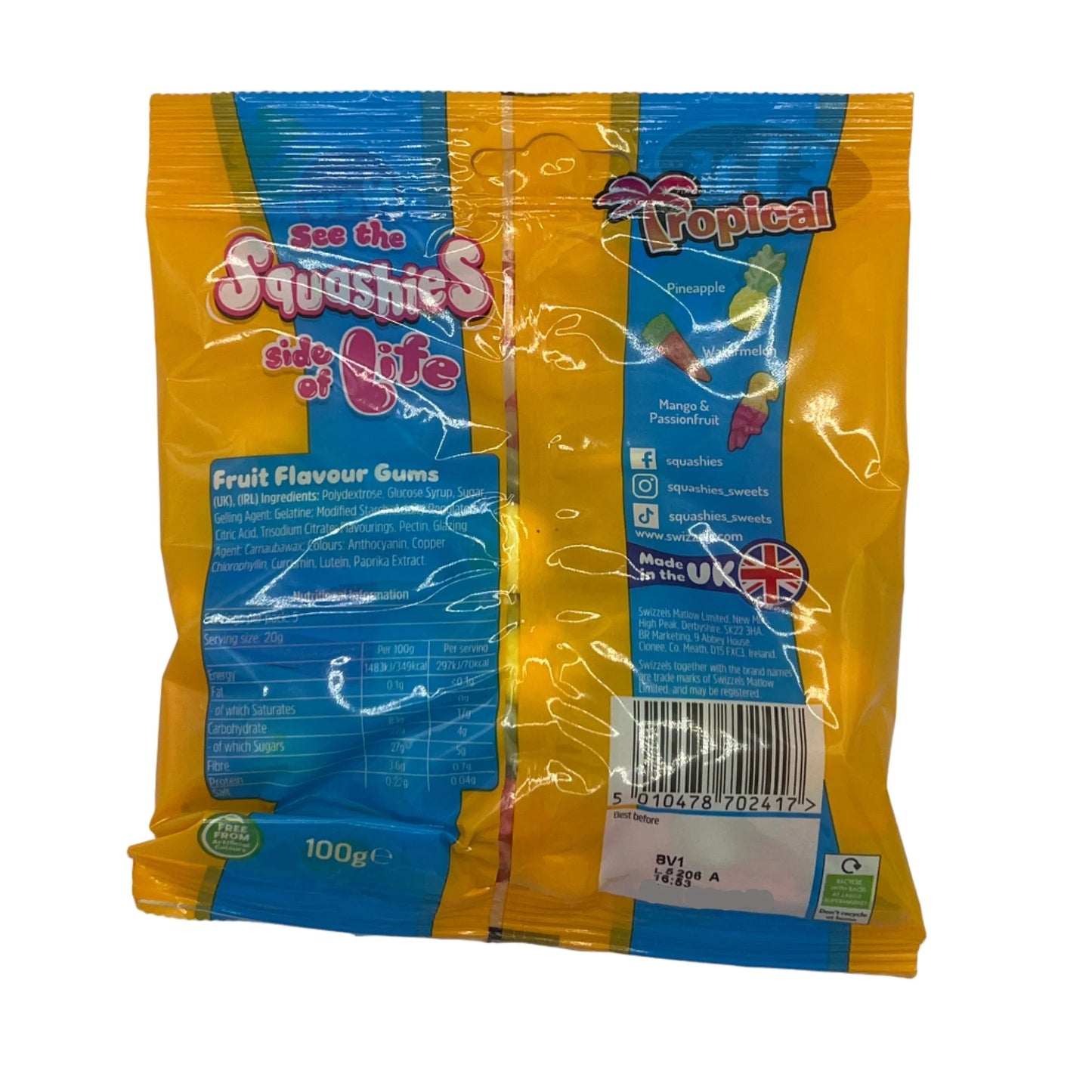 Swizzels Squashies Tropical Flavour Gums 100g Candy Sweet Snack Bags - Frosty Sweet Factory