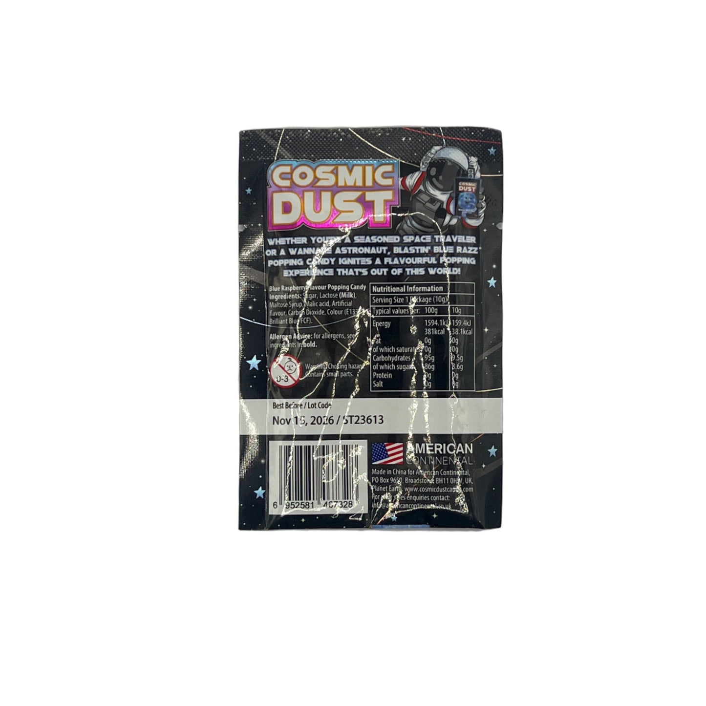 Cosmic Blue Razz 0.35oz (10g), USA Popping Candy Sweets