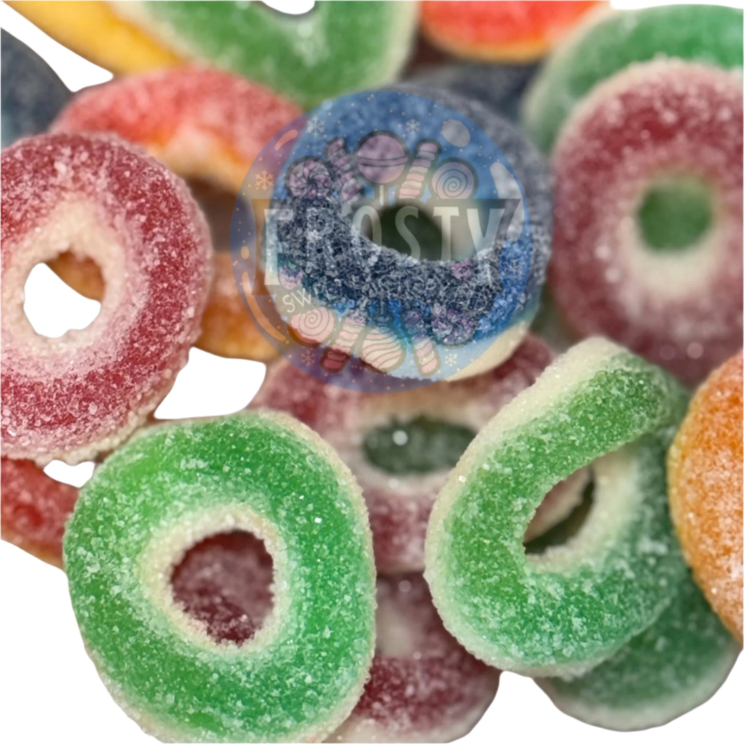 Frostys Rings & Slices Pick N Mix Apple, Blue Raspberry, Fizzy, Peach Watermelon Halal Candy Salad Snack Sweets