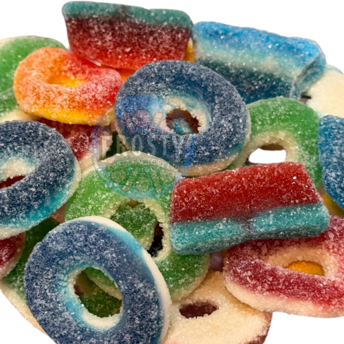 Frostys Rings & Slices Pick N Mix Apple, Blue Raspberry, Fizzy, Peach Watermelon Halal Candy Salad Snack Sweets
