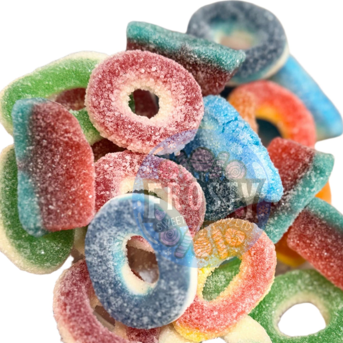 Frostys Rings & Slices Pick N Mix Apple, Blue Raspberry, Fizzy, Peach Watermelon Halal Candy Salad Snack Sweets