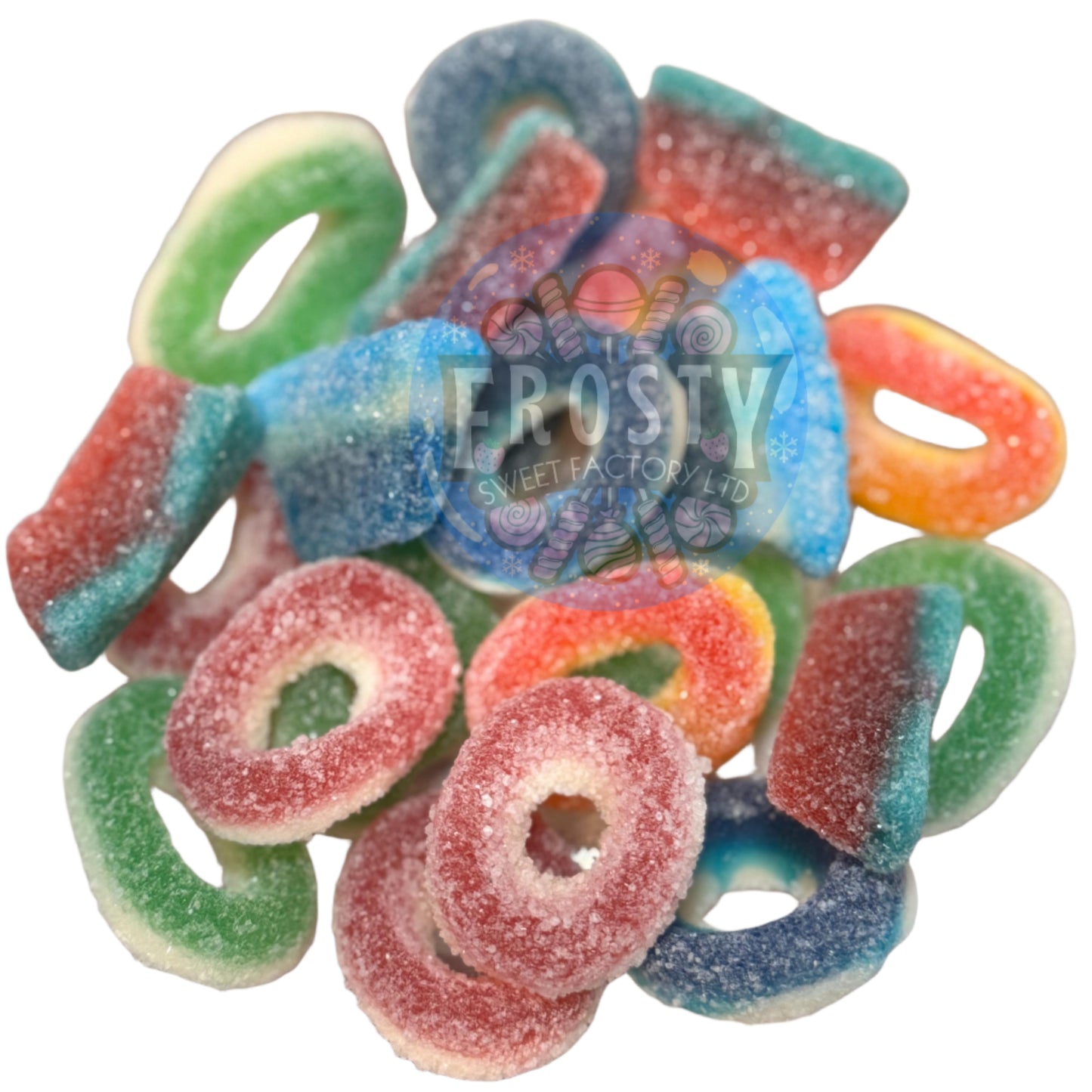 Frostys Rings & Slices Pick N Mix Apple, Blue Raspberry, Fizzy, Peach Watermelon Halal Candy Salad Snack Sweets