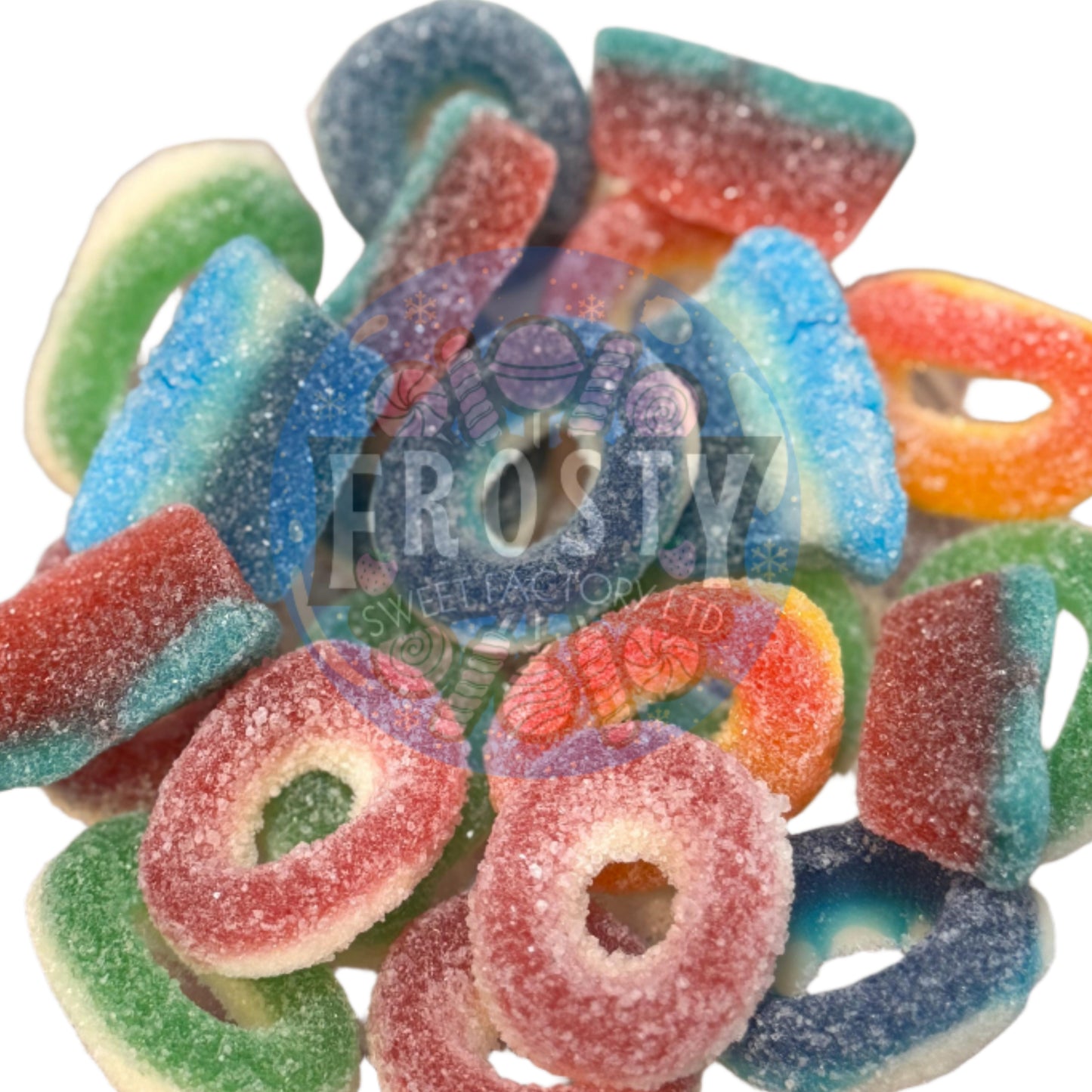 Frostys Rings & Slices Pick N Mix Apple, Blue Raspberry, Fizzy, Peach Watermelon Halal Candy Salad Snack Sweets