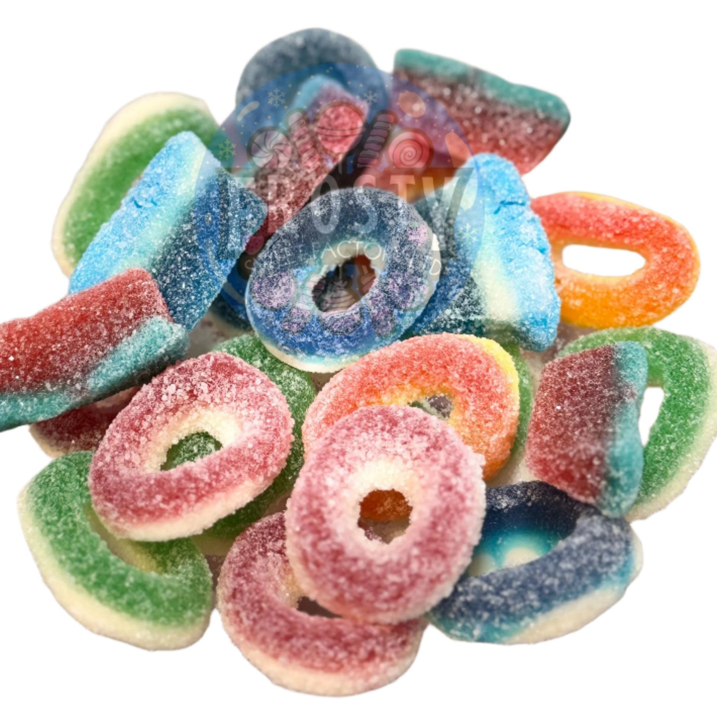 Frostys Rings & Slices Pick N Mix Apple, Blue Raspberry, Fizzy, Peach Watermelon Halal Candy Salad Snack Sweets