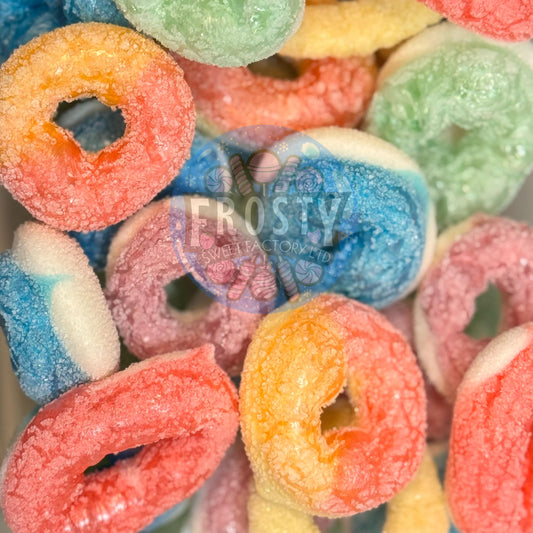 Freeze Dried Candy Ring Variety Mix Rings Apple, Blue Raspberry, Fizzy, Peach, Pineapple, Strawberry & Cream, Watermelon, Blue Punch & Strawberry Cream UK, Spain, USA Rings Sweets - Frosty Sweet Factory