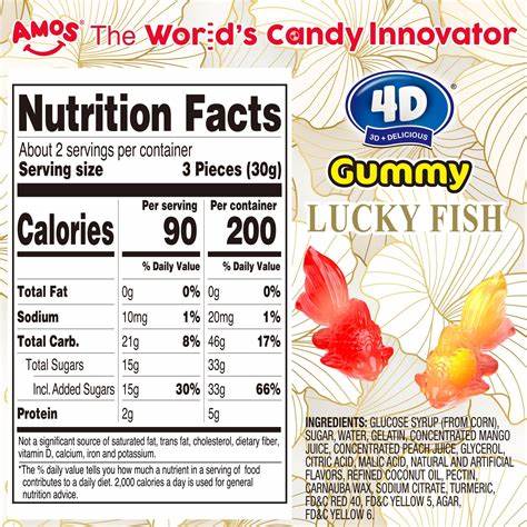 Amos 4D Gummy Lucky Fish - 3.95oz (112g) USA Peelable Candy Snack Large American Sweet Bags
