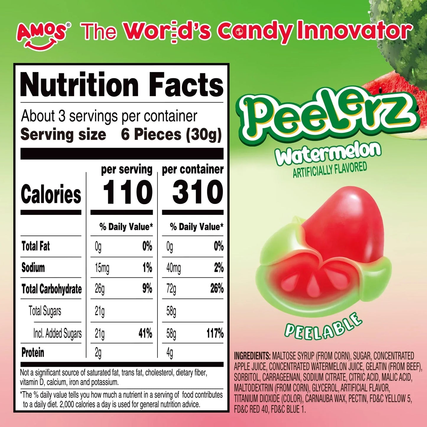Amos Gummy Peelerz Watermelon 6oz (170g) USA Candy Sweets
