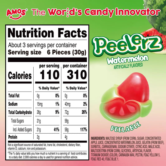 Amos Gummy Peelerz Watermelon 6oz (170g) USA Candy Sweets