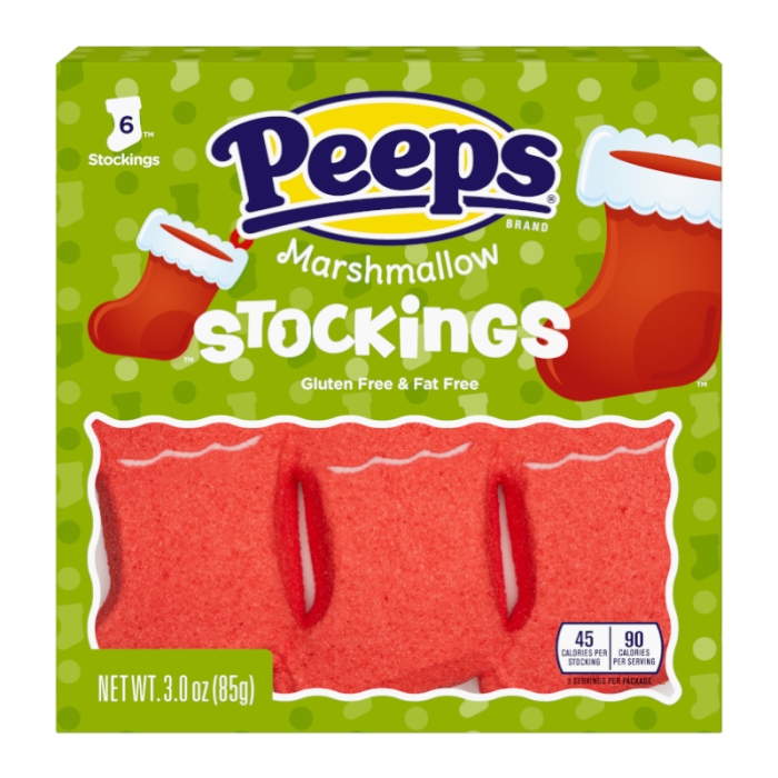 Peeps Stocking Marshmallow - 6 Pack 3oz (85g) Christmas Mallows, USA Marshmallows Mallows, Vanilla, Gluten Free, Fat Free - Frosty Sweet Factory