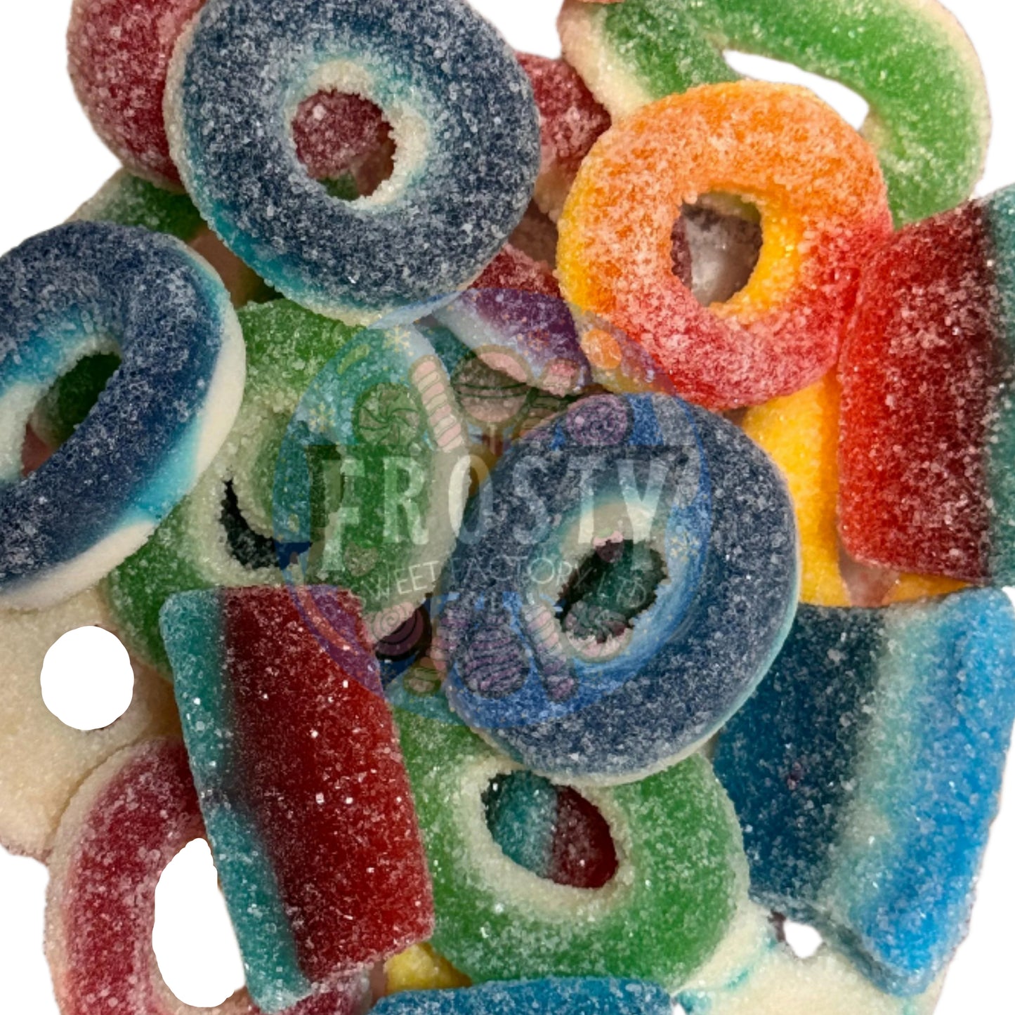 Frostys Rings & Slices Pick N Mix Apple, Blue Raspberry, Fizzy, Peach Watermelon Halal Candy Salad Snack Sweets
