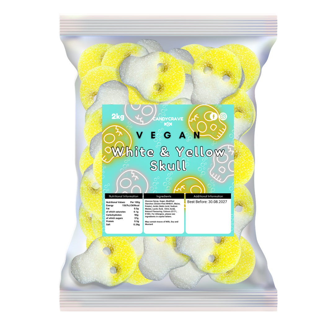 CandyCrave Fizzy White & Yellow Banana Jelly Skulls Halal Vegan Vegetarian Candy Pick N Mix Sweets