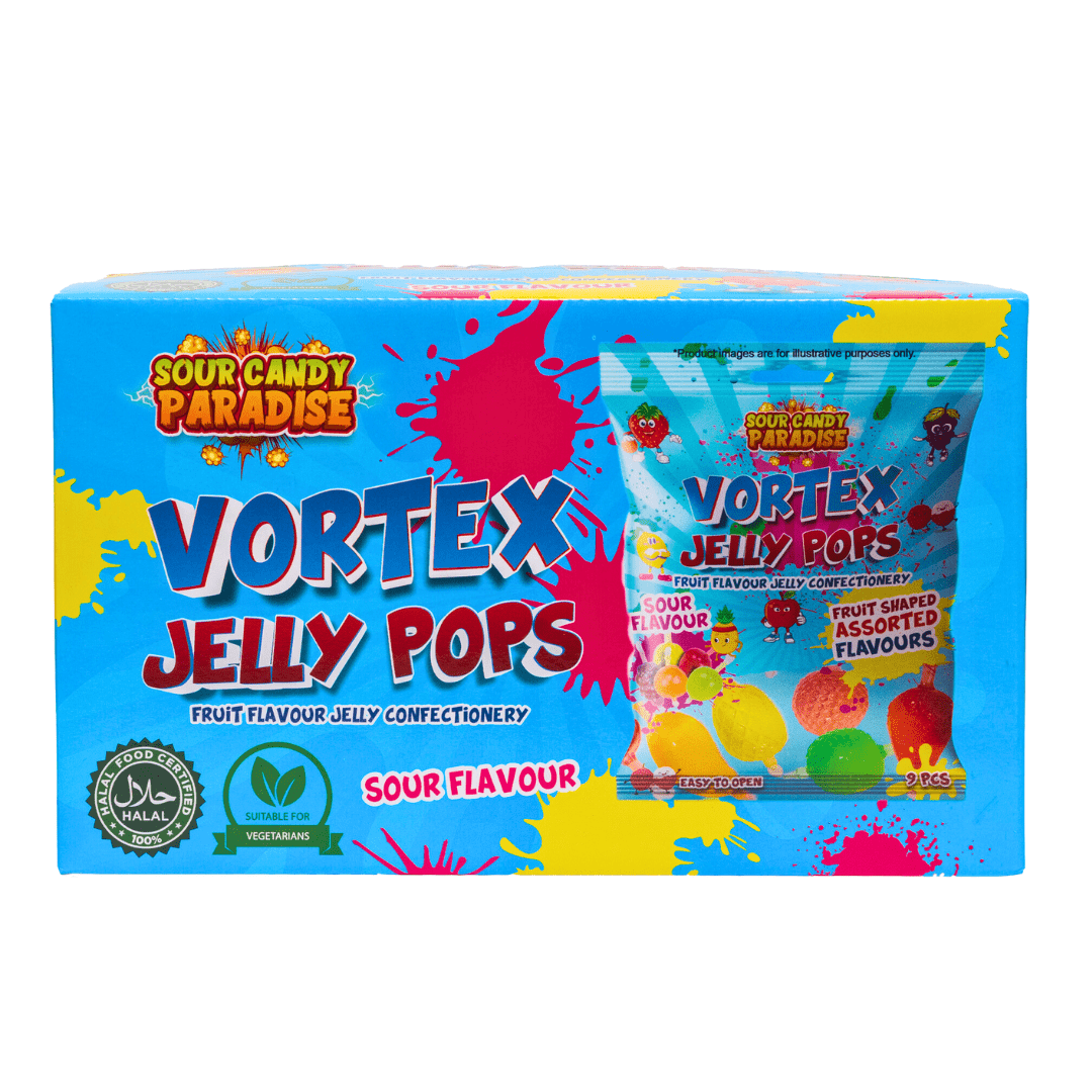 Candy Paradise Jelly Pops Sour Candy 315g Bag, 9 Jelly Fruits, TikTok Jelly, Halal, Vegetarian Fruity Pops Ice Pops Sour Vortex Jelly Pops Jelly Confectionery Candy