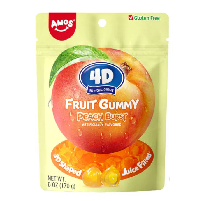 Amos 4D Fruit Gummy Peach Burst 6oz (170g) - Frosty Sweet Factory