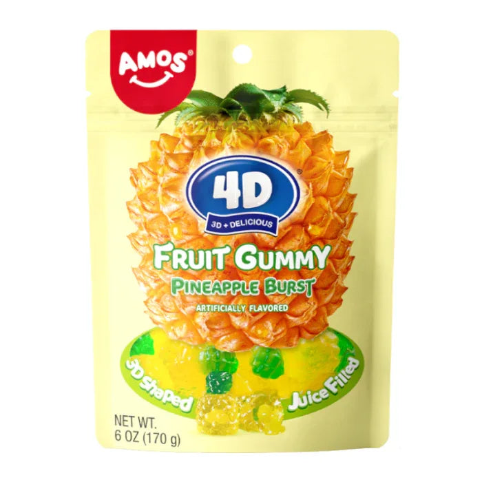 Amos 4D Fruit Gummy Pineapple Burst 6oz (170g) - Frosty Sweet Factory