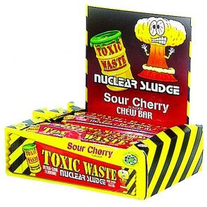 Toxic Waste Nuclear Sludge Chew Bars Cherry 0.7oz (20g) Vegan, Vegetarian, Halal Sour Candy Chew Bars