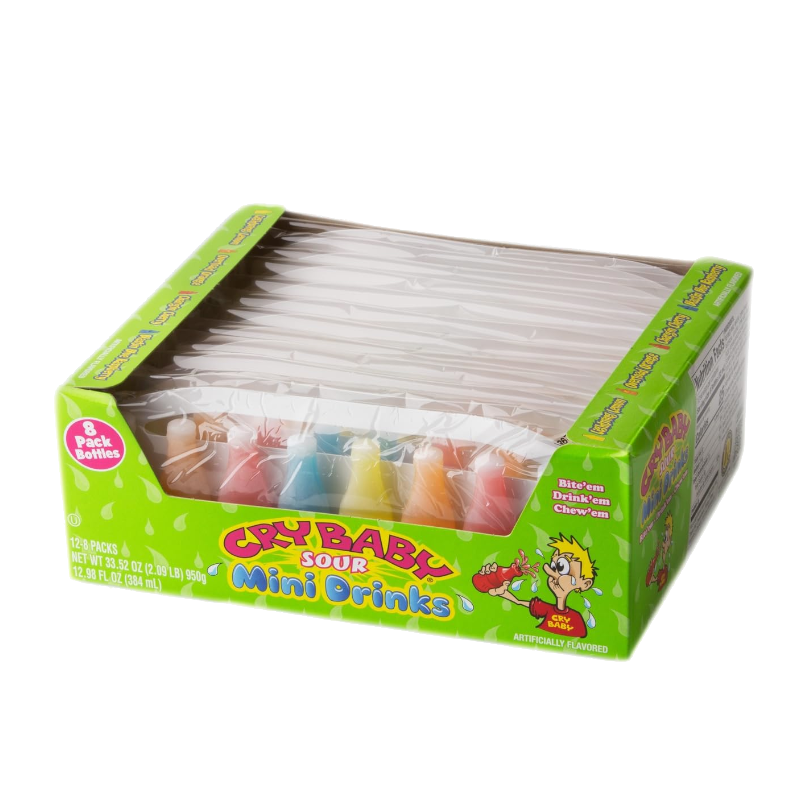 Cry Baby Sour Wax Candy Bottles 8 pack - 2.79oz (79g) American Liquid Filled Mini Wax Drink Bottle Wax Candy USA Very Sour Candy Snack